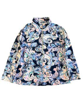 Lilly Pulitzer Women’s Sz L Skipper Popover High Tide Holy Flockamolie Top